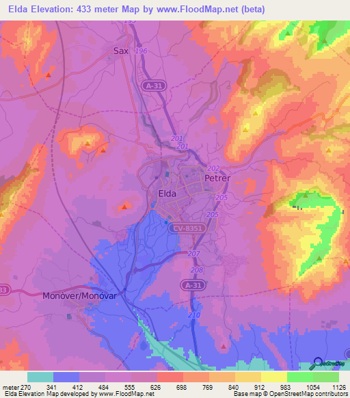 Elda,Spain Elevation Map