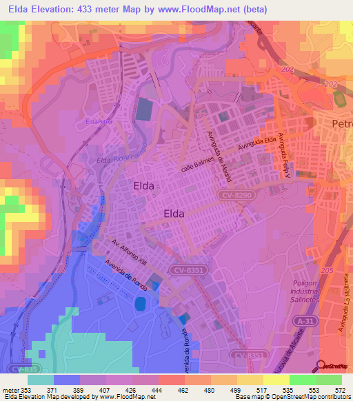 Elda,Spain Elevation Map