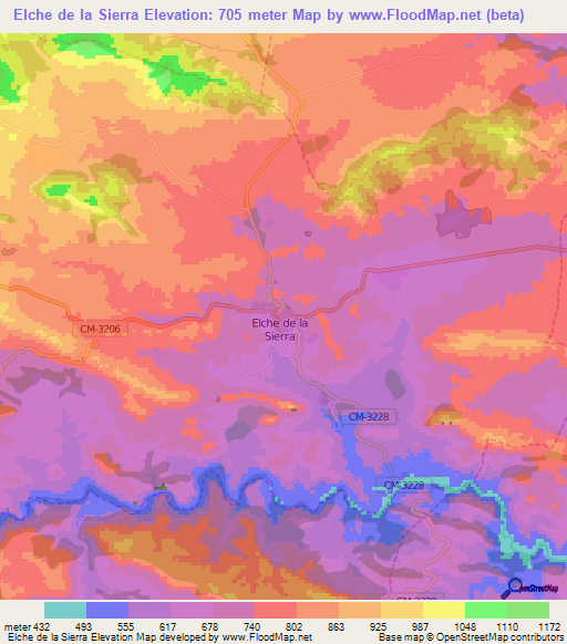 Elche de la Sierra,Spain Elevation Map