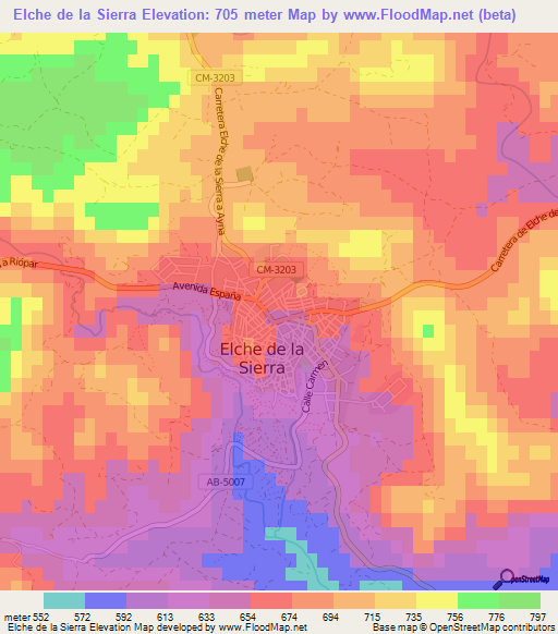 Elche de la Sierra,Spain Elevation Map