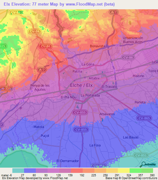 Elx,Spain Elevation Map