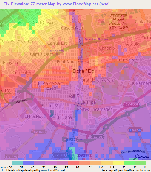 Elx,Spain Elevation Map