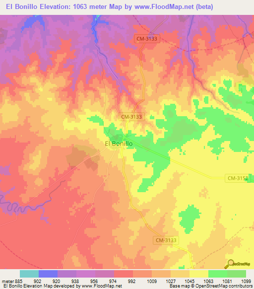 El Bonillo,Spain Elevation Map