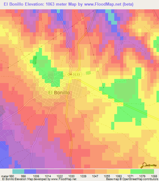 El Bonillo,Spain Elevation Map