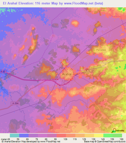 El Arahal,Spain Elevation Map