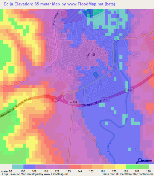 Ecija,Spain Elevation Map