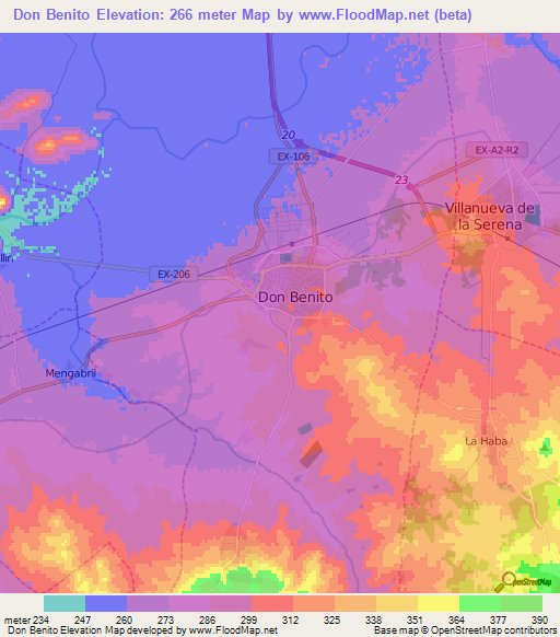 Don Benito,Spain Elevation Map