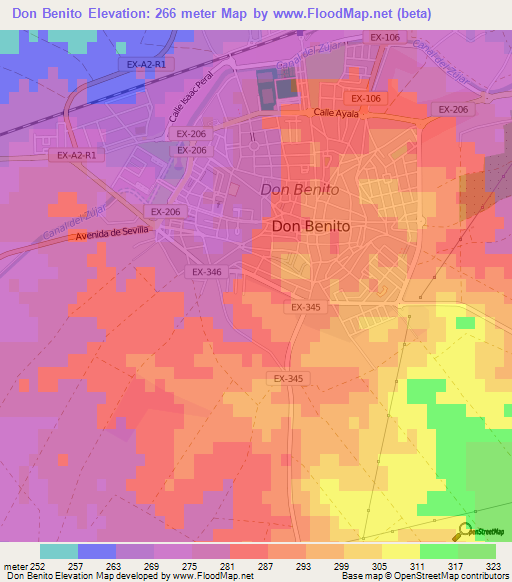 Don Benito,Spain Elevation Map