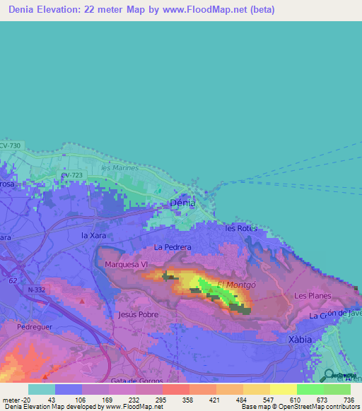 Denia,Spain Elevation Map