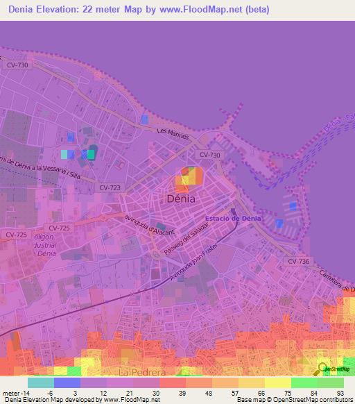 Denia,Spain Elevation Map