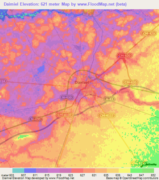 Daimiel,Spain Elevation Map