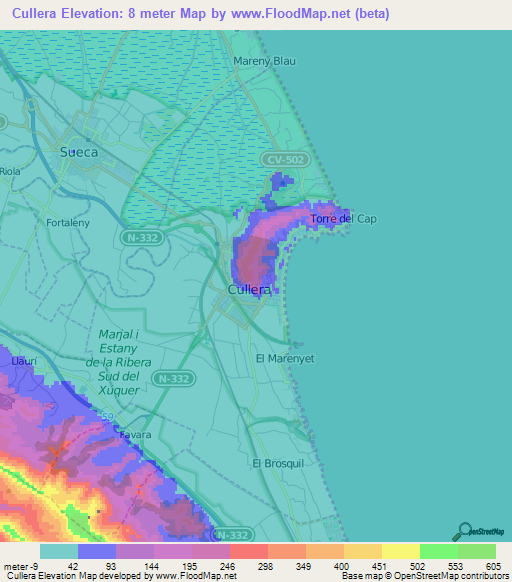 Cullera,Spain Elevation Map