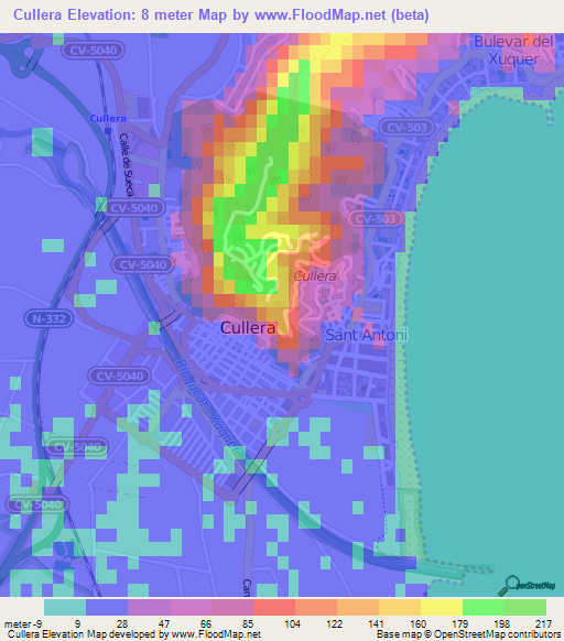 Cullera,Spain Elevation Map