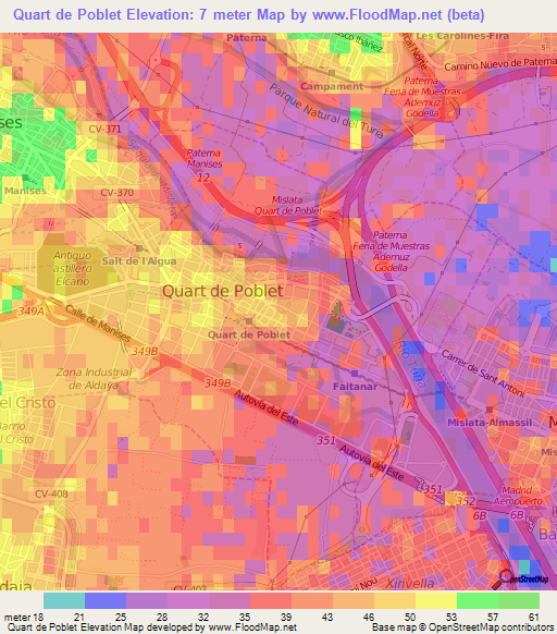 Quart de Poblet,Spain Elevation Map