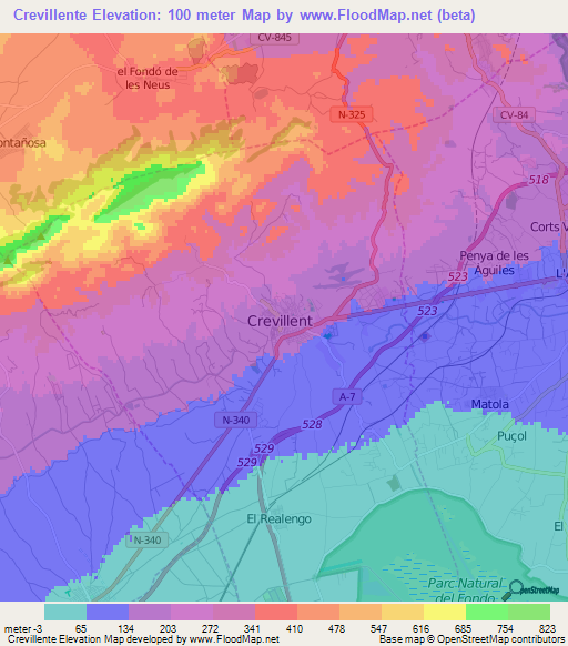 Crevillente,Spain Elevation Map