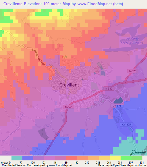 Crevillente,Spain Elevation Map