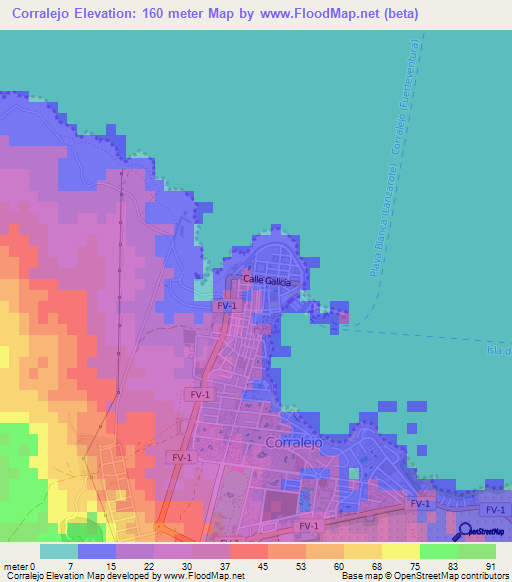 Corralejo,Spain Elevation Map