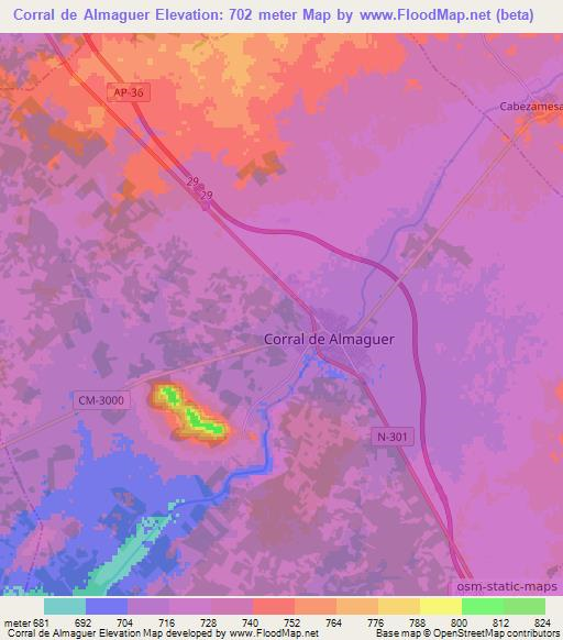 Corral de Almaguer,Spain Elevation Map