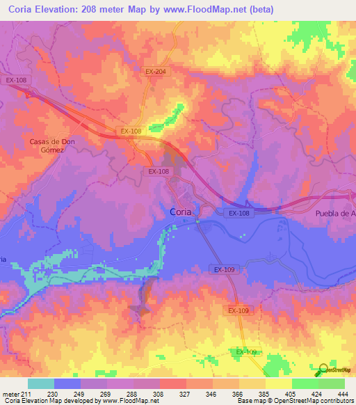 Coria,Spain Elevation Map