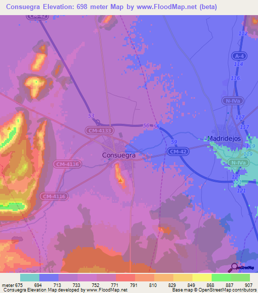 Consuegra,Spain Elevation Map