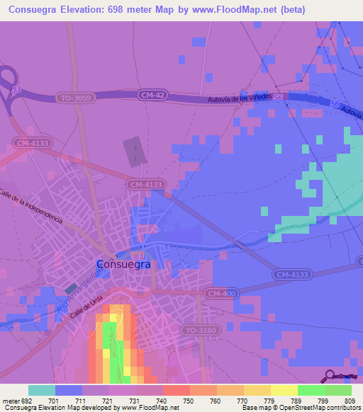 Consuegra,Spain Elevation Map