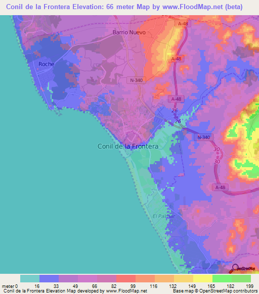 Conil de la Frontera,Spain Elevation Map