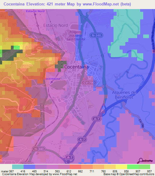 Cocentaina,Spain Elevation Map