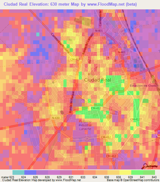 Ciudad Real,Spain Elevation Map