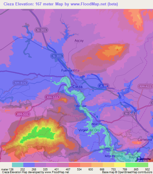 Cieza,Spain Elevation Map