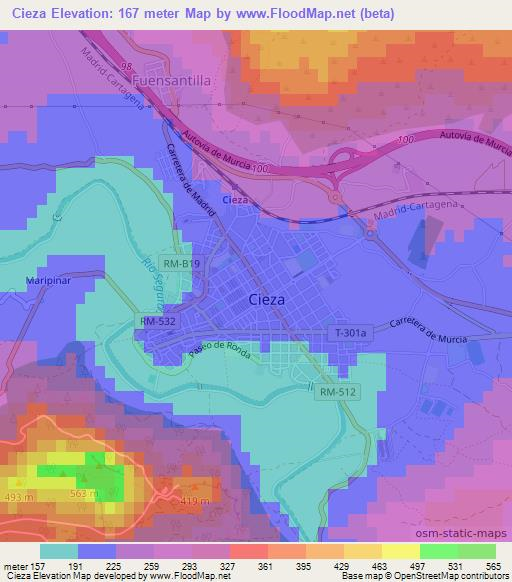 Cieza,Spain Elevation Map