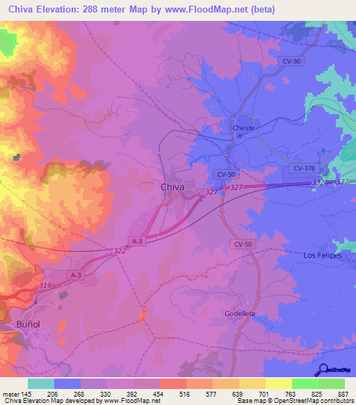 Chiva,Spain Elevation Map