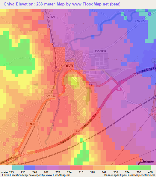 Chiva,Spain Elevation Map