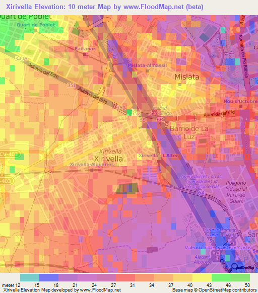 Xirivella,Spain Elevation Map