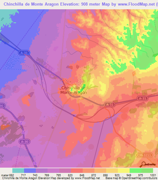 Chinchilla de Monte Aragon,Spain Elevation Map