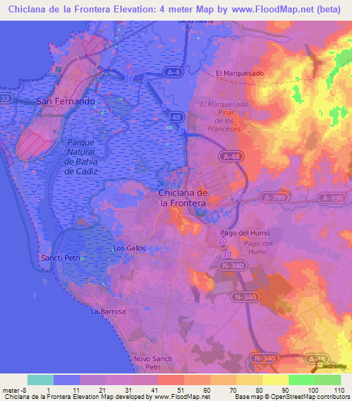 Chiclana de la Frontera,Spain Elevation Map