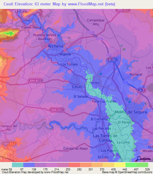 Ceuti,Spain Elevation Map