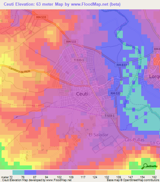 Ceuti,Spain Elevation Map