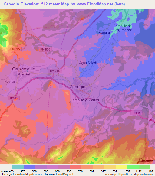 Cehegin,Spain Elevation Map