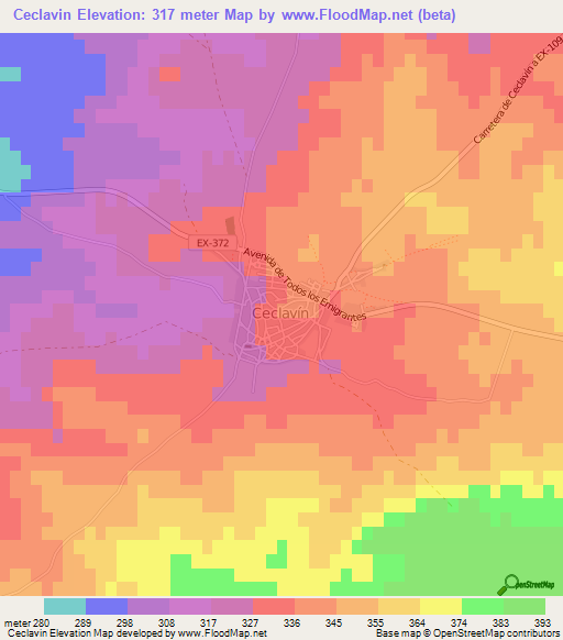 Ceclavin,Spain Elevation Map