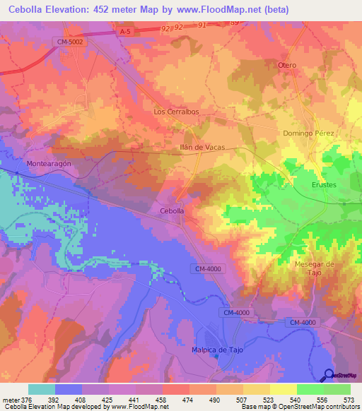 Cebolla,Spain Elevation Map