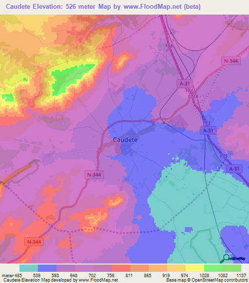Caudete,Spain Elevation Map