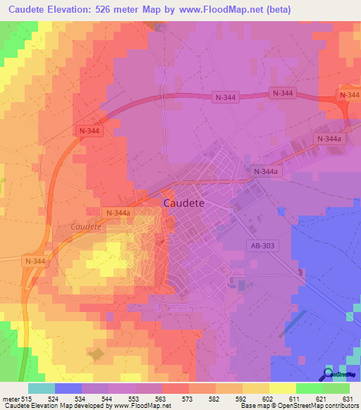 Caudete,Spain Elevation Map