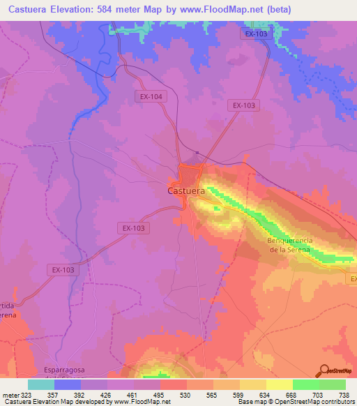 Castuera,Spain Elevation Map