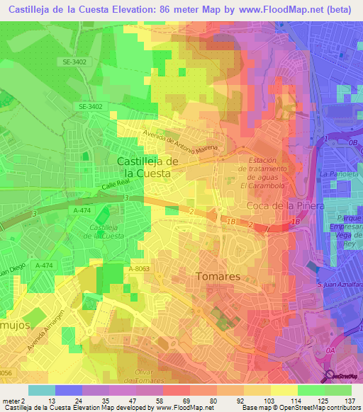 Castilleja de la Cuesta,Spain Elevation Map