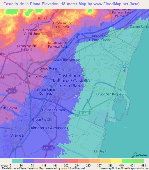 Castello de la Plana,Spain Elevation Map