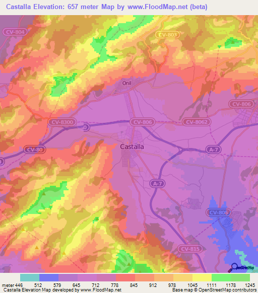 Castalla,Spain Elevation Map