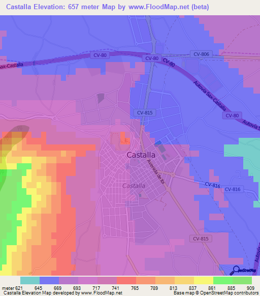 Castalla,Spain Elevation Map