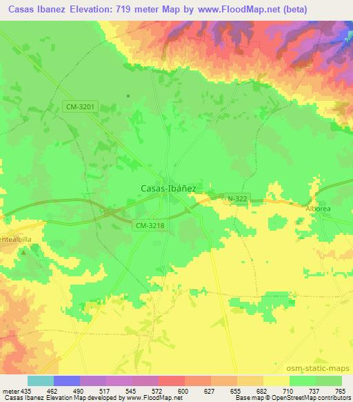 Casas Ibanez,Spain Elevation Map