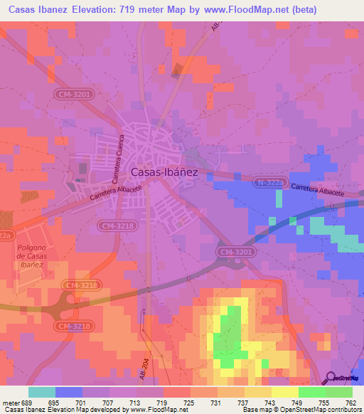 Casas Ibanez,Spain Elevation Map