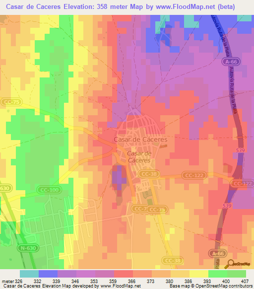 Casar de Caceres,Spain Elevation Map